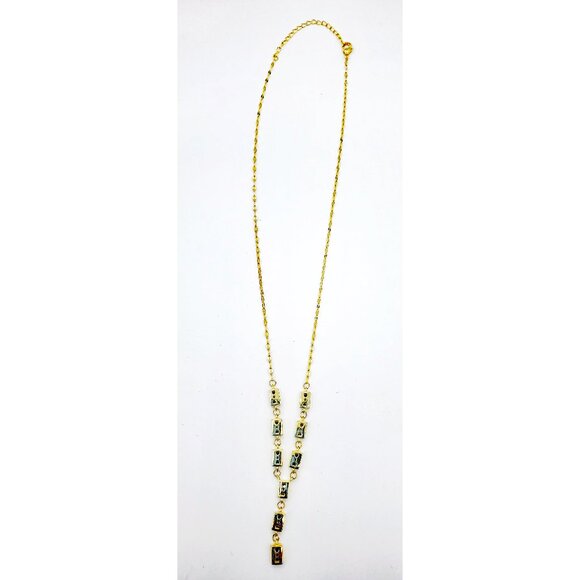 Emerald Cut Green Yellow & Clear Stones Gold Plated Y Necklace 16" NWOT - Picture 2 of 4